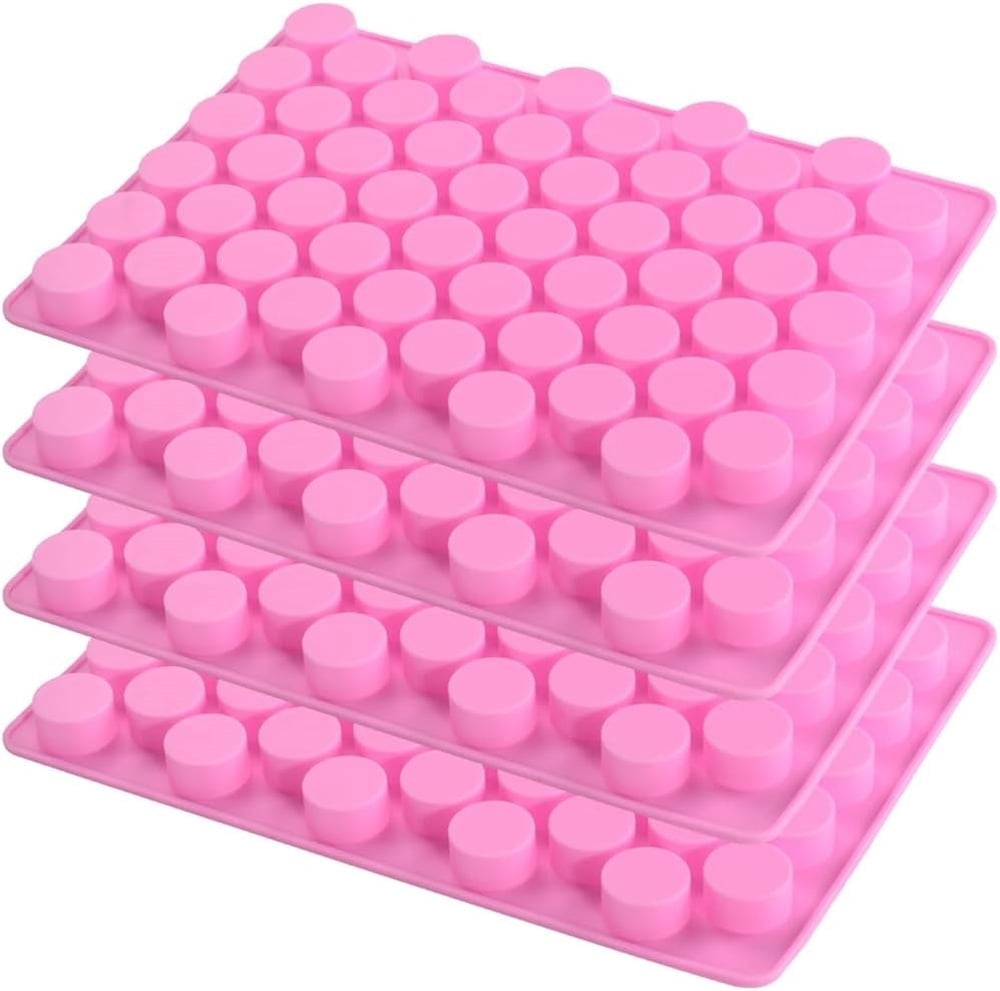 4 Pcs Sugar Molds,Silicone Candy Molds for Hard Candy Making,55 Cavity Chocolate Candy Molds,Round Candy Molds for Bear Candy(Pink)