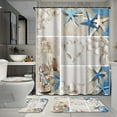 4 Pcs Summer Seashells Shower Curtain Sets with Rugs for Bathroom Decor