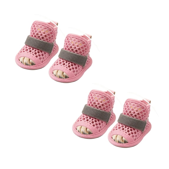 4 Pcs Summer Small Dog Shoes,Breathable Mesh Dog Sandals with Flexible Sole for Hot Pavement Walking & Outdoor Activity,Comfort and Breathability,Protect Dog Paws,Pink