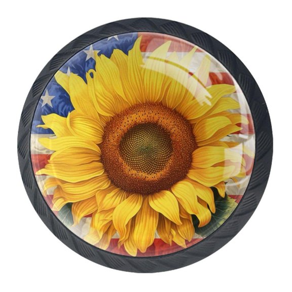 4 Pcs Sunflower Flag Knobs for Kitchen Cabinet Cupboard Dresser Bookcase Drawer Pulls Handles Round Home Decor