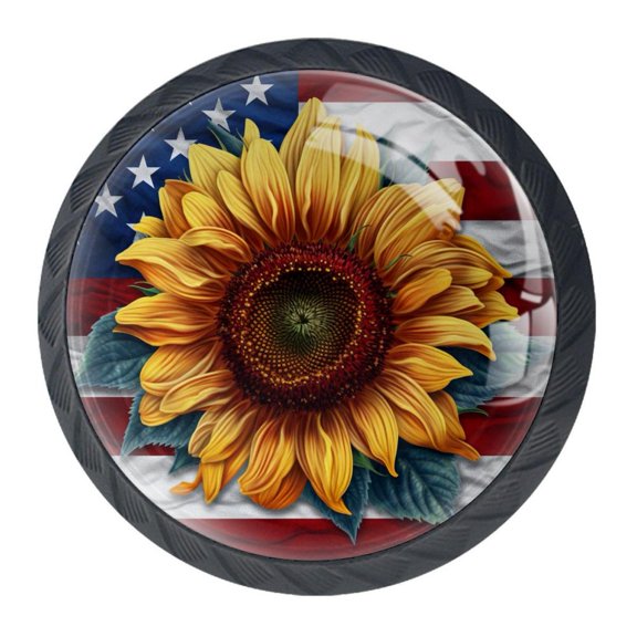 4 Pcs Sunflower Flag Knobs for Kitchen Cabinet Cupboard Dresser Bookcase Drawer Pulls Handles Round Home Decor