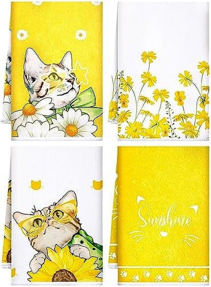 4 Pcs Sunflower Kitchen Towels Lemons Cat Kitchen Dish Towels Kitchen