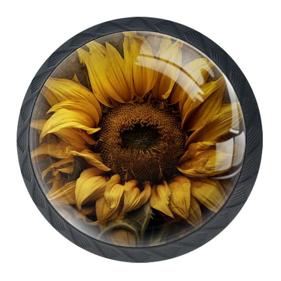 4 Pcs Sunflower Knobs for Kitchen Cabinet Cupboard Dresser Bookcase Drawer Pulls Handles Round Home Decor