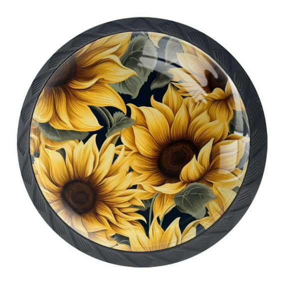 4 Pcs Sunflower Knobs for Kitchen Cabinet Cupboard Dresser Bookcase Drawer Pulls Handles Round Home Decor
