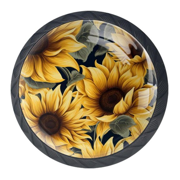 4 Pcs Sunflower Knobs for Kitchen Cabinet Cupboard Dresser Bookcase Drawer Pulls Handles Round Home Decor