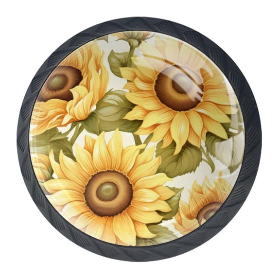 4 Pcs Sunflower Knobs for Kitchen Cabinet Cupboard Dresser Bookcase Drawer Pulls Handles Round Home Decor