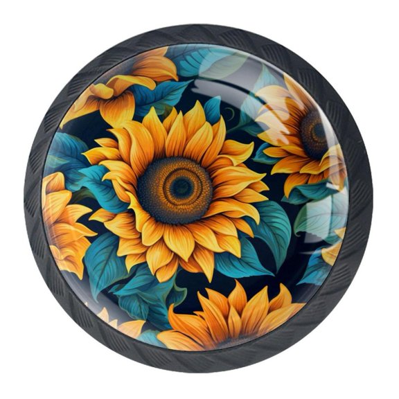 4 Pcs Sunflower Knobs for Kitchen Cabinet Cupboard Dresser Bookcase Drawer Pulls Handles Round Home Decor