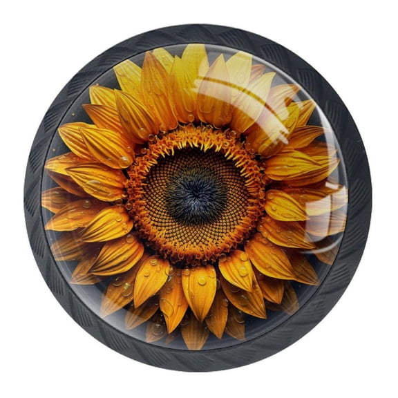 4 Pcs Sunflower Knobs for Kitchen Cabinet Cupboard Dresser Bookcase Drawer Pulls Handles Round Home Decor