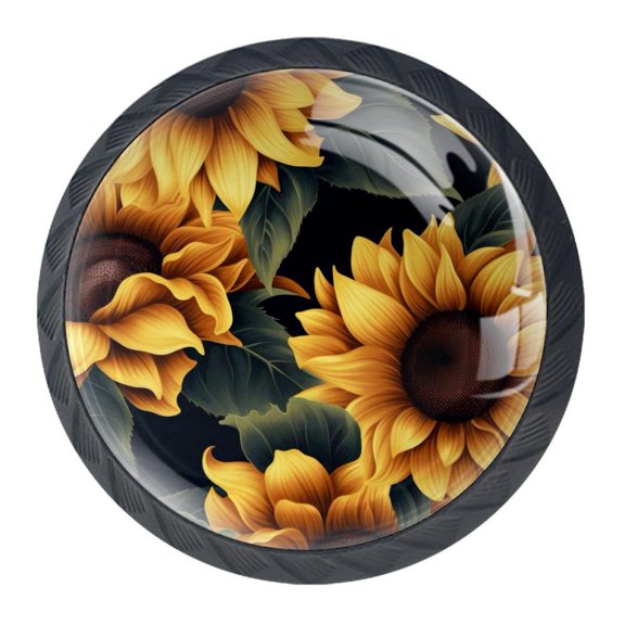 4 Pcs Sunflower Knobs for Kitchen Cabinet Cupboard Dresser Bookcase Drawer Pulls Handles Round Home Decor