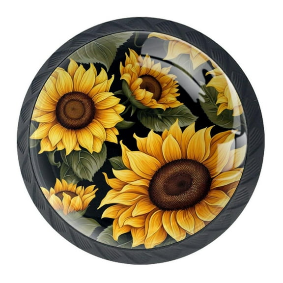 4 Pcs Sunflower Knobs for Kitchen Cabinet Cupboard Dresser Bookcase Drawer Pulls Handles Round Home Decor