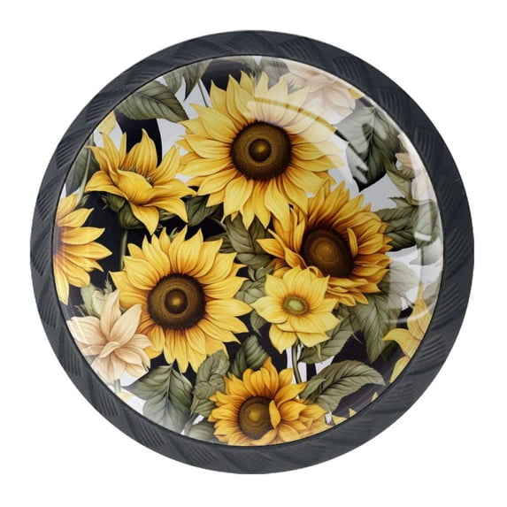4 Pcs Sunflower Knobs for Kitchen Cabinet Cupboard Dresser Bookcase Drawer Pulls Handles Round Home Decor