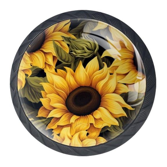 4 Pcs Sunflower Knobs for Kitchen Cabinet Cupboard Dresser Bookcase Drawer Pulls Handles Round Home Decor