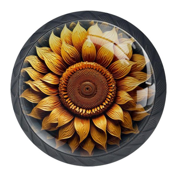 4 Pcs Sunflower Knobs for Kitchen Cabinet Cupboard Dresser Bookcase Drawer Pulls Handles Round Home Decor