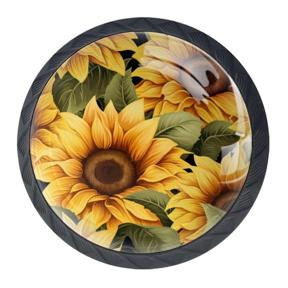 4 Pcs Sunflower Knobs for Kitchen Cabinet Cupboard Dresser Bookcase Drawer Pulls Handles Round Home Decor