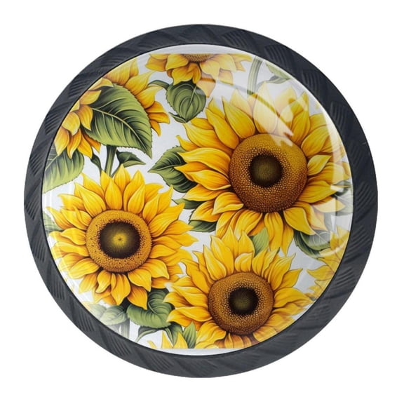 4 Pcs Sunflower Knobs for Kitchen Cabinet Cupboard Dresser Bookcase Drawer Pulls Handles Round Home Decor