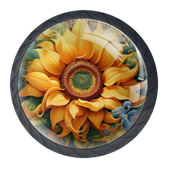 4 Pcs Sunflower Knobs for Kitchen Cabinet Cupboard Dresser Bookcase Drawer Pulls Handles Round Home Decor