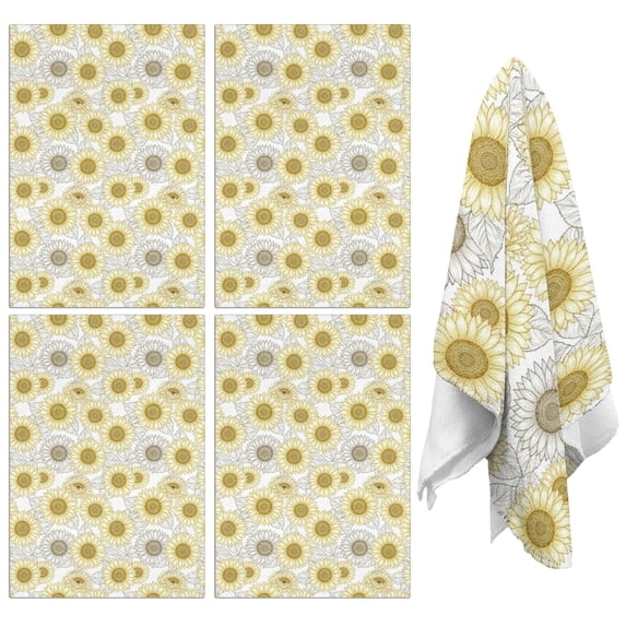 4 Pcs Sunflower White Pattern Funny Kitchen Towels, Microfiber Dish Towels, Kitchen Tea Towels Set 18" X 26"