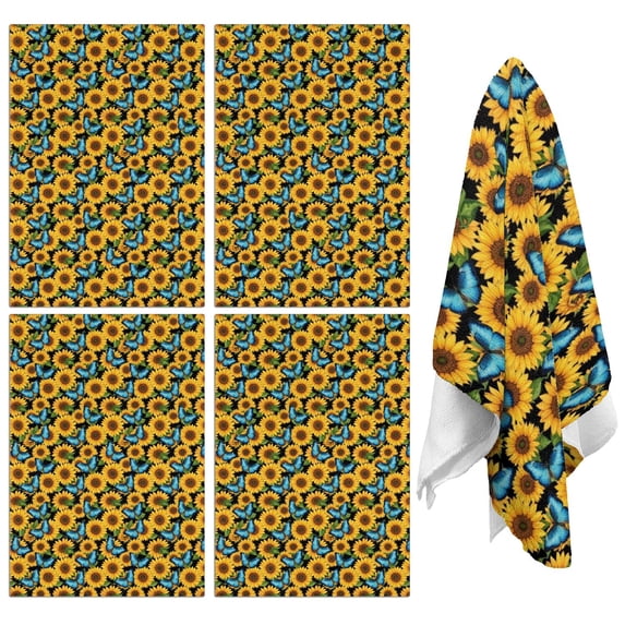 4 Pcs Sunflower and Butterfly Black Pattern Funny Kitchen Towels, Microfiber Dish Towels, Kitchen Tea Towels Set 18" X 26"