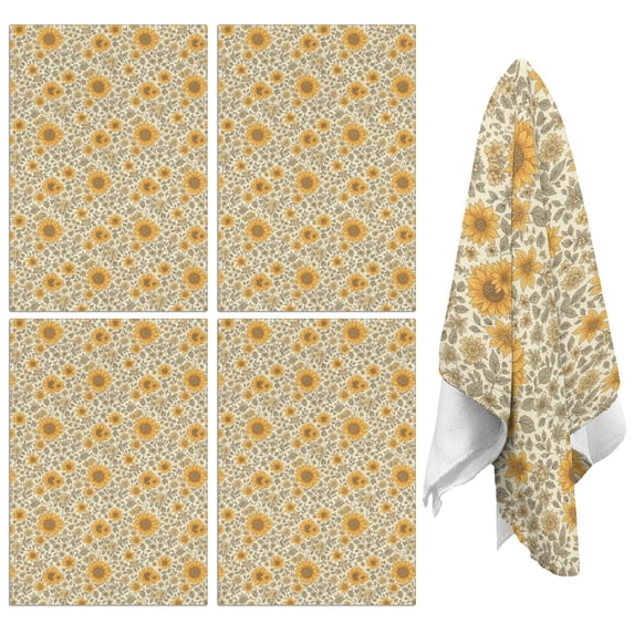 4 Pcs Sunflower and Leaf Beige Pattern Funny Kitchen Towels, Microfiber Dish Towels, Kitchen Tea Towels Set 18" X 26"
