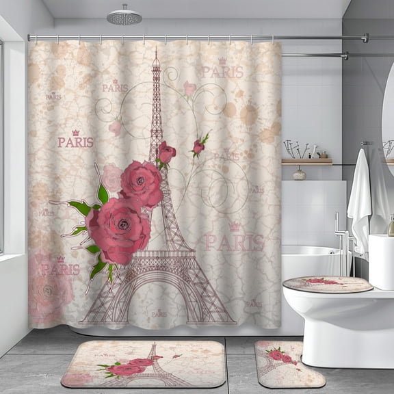 4 Pcs Magic Mushrooms Shower Curtain Sets with Rugs for Bathroom Decor, Bathroom Shower Curtain Sets, Bathroom Sets with Shower Curtain and Rugs