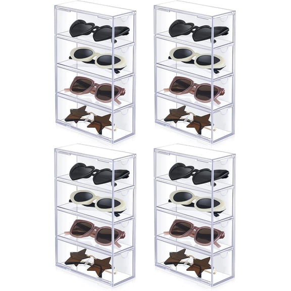 4 Pcs Sunglass Storage Box, Acrylic Eyeglass Organizer, Make-up Storage Drawer Tray, Jewelry Trays, Type Strong Load-bearing Easy Access 4-layer Transparent Visual Sunglasses Case Home Office Using