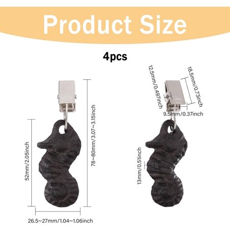 4 Pcs Sungmor Cast Iron Tablecloth Weights Heavy Decorative Drapery Weights Seahorses Weights with Steel Clip for Picnic Curtains Flags Tablecloths Black