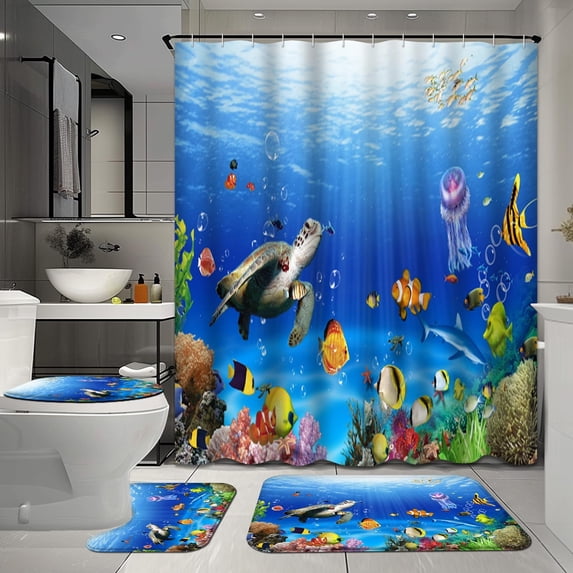 4 Pcs Sunrise Shower Curtain Sets with Rugs for Bathroom Decor, Bathroom Shower Curtain Sets, Bathroom Sets with Shower Curtain and Rugs
