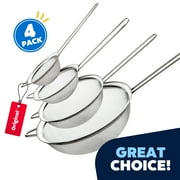 JEEXI Stainless Steel Mesh Strainers 4 Pack Set – Super Wire Extra Fine Sieve Sifter with Handle, Kitchen Gadgets Tools for Straining, Filtering, and Sifting - Include Sizes 8, 10, 14, 20 cm (Silver)