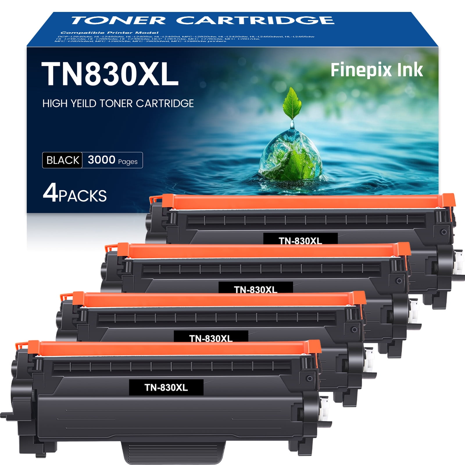 4 Pcs TN830 TN830XL Toner Cartridges Compatible for Brother TN 830XL TN830 TN 830 XL V R HL-L2460dw HL-L2420dw HL-L2465dw MFC-l2820dw Printer Ink Black