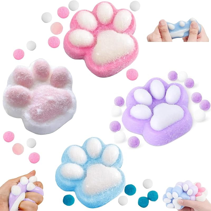 8 Pack Cat Paw Squishy Toys - Kawaii Mochi Stress Relief Fidget Toys For Kids & Adults
