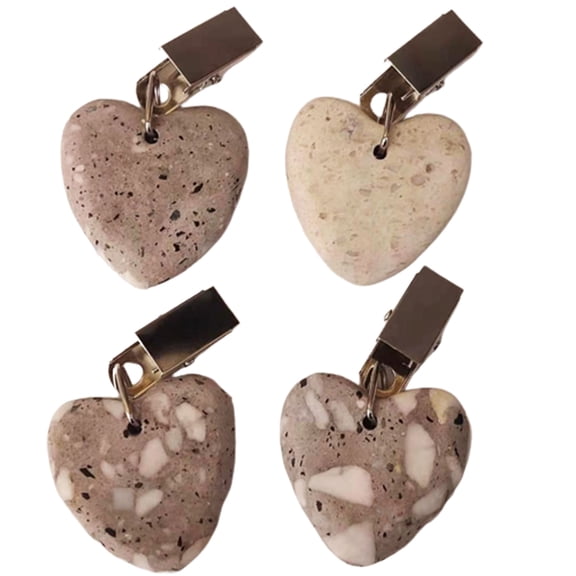 4 Pcs Tablecloth Weights Clips Marble Heart Heavy Duty Tablecloth Pendants with Clip for Wedding Tables Decor
