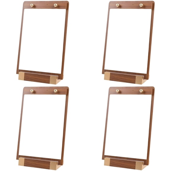 4 Pcs Tabletop Display Sign Holder, 11.7 x 8.3 in / 29.7 x 21 cm Walnut Wood Menu Holder, Wooden Menu Display Stands with Rounded Edges for Restaurant, Wedding, Advertising