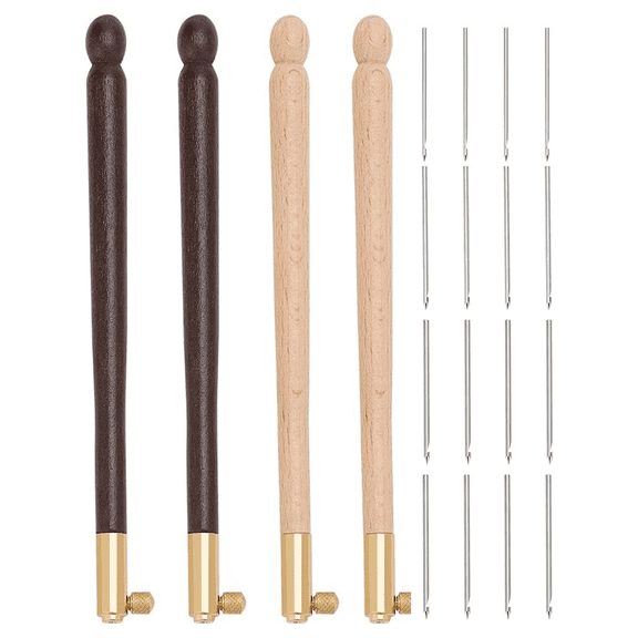 4 Pcs Tambour Hooks Kit with 12 Needles, Embroidery Crochet Hooks Wooden Handle Sequin _wm25