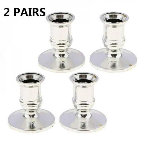 4 Pcs Taper Candle Holders,Silver Plastic Pedestal Acrylic Candle Holders,Traditional Shape Fits Standard Candlestick