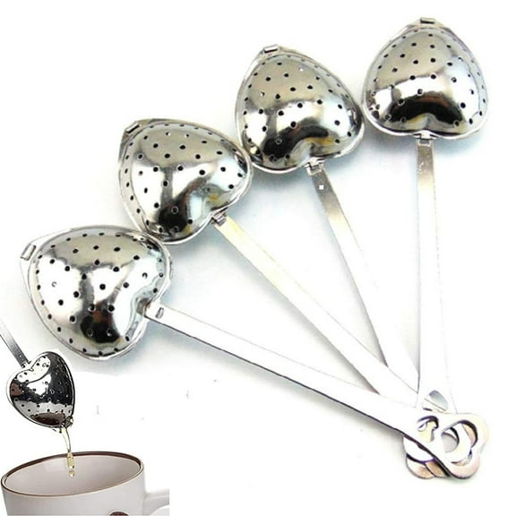 4 Pcs Tea Infusers for Loose Tea Tea Strainers for Loose Tea Tea Strainer Tea Steeper Long Grip Tea Filter, Stainless Steel Heart Shaped Tea Infuser Spoons