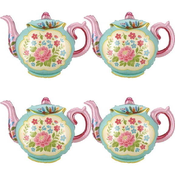4 Pcs Tea Pot Foil Balloons, 35" Huge Teapot Aluminum Foil Balloons for Birthday, Wedding, Baby Shower, Bridal, Engagement, Princess, Let's Par Tea Garden Party Decorations Supplies