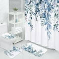 thumbnail image 1 of 4 Pcs Teal Blue Eucalyptus Bathroom Sets with Shower Curtain and Rugs, Plant Leaves Shower Curtain Sets for Chic Bathroom Decor, Bathroom Decor Curtain Sets with Mats and Accessories, 1 of 7