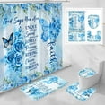 thumbnail image 1 of 4 Pcs Teal Butterfly Inspirational Quotes Shower Curtain Set with Rugs and Toilet Lid Cover, Colorful Boho Waterproof Fabric Bathroom Set, Bible Verse Floral Bathroom Decor Set Accessories, 1 of 6