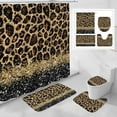 thumbnail image 1 of 4 Pcs Teal Leopard Print Shower Curtain Set with Non-Slip Rugs, Toilet Lid Cover and Bath Mat, Wild Animal Skin Bathroom Decor Set with Shower Curtain and Rugs(Hooks Not Included), 1 of 6
