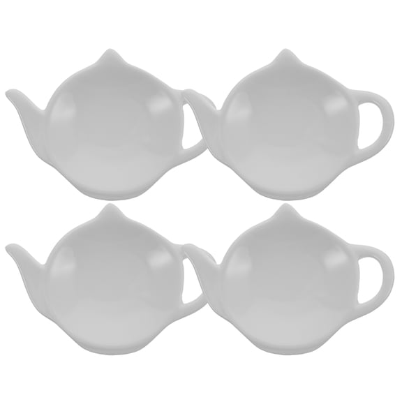 FENGGUIQU 4-Pack White Ceramic Teabag Holder Tea Bag Organizer and Snack Dish for Kitchen and Tea Time