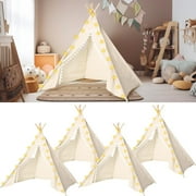 4 Pcs Teepee Tent with Lights Cotton Linen Sleepover Tent Foldable Sleepover Party Supplies Slumber Party Indoor Outdoor(Beige,White)