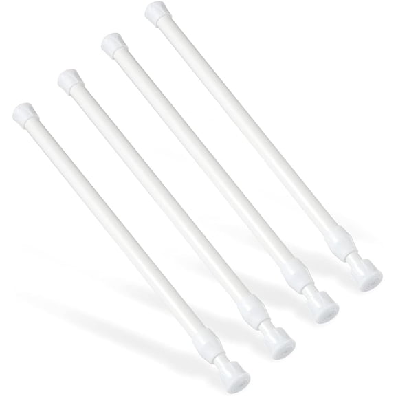 4 Pcs Tension Rod, Short Tension Rod, No Drilling Small Tension Rods for Closet, Rustproof Spring Rod, Mini Tension Rods for Cabinets, Cupboard, Wardrobe Bars, Bookcase (White, 10-15.7 inch)