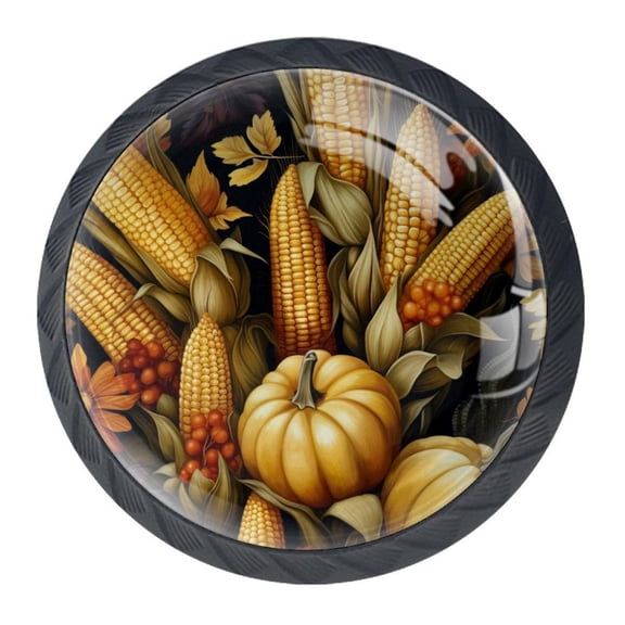 4 Pcs Thanksgiving Corn Knobs for Kitchen Cabinet Cupboard Dresser Bookcase Drawer Pulls Handles Round Home Decor