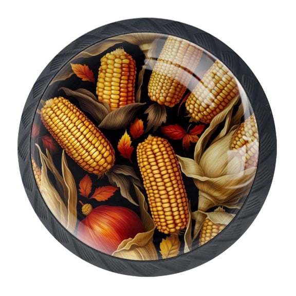 4 Pcs Thanksgiving Corn Knobs for Kitchen Cabinet Cupboard Dresser Bookcase Drawer Pulls Handles Round Home Decor