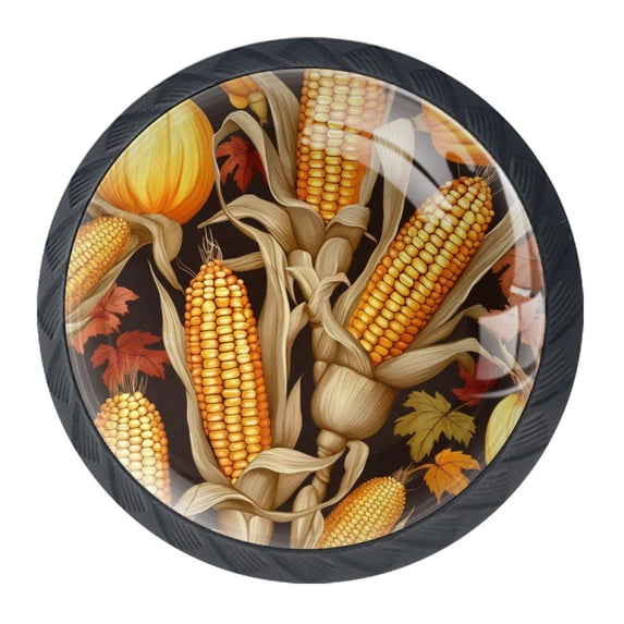 4 Pcs Thanksgiving Corn Knobs for Kitchen Cabinet Cupboard Dresser Bookcase Drawer Pulls Handles Round Home Decor