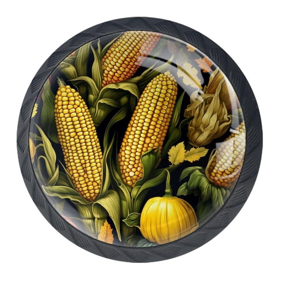 4 Pcs Thanksgiving Corn Knobs for Kitchen Cabinet Cupboard Dresser Bookcase Drawer Pulls Handles Round Home Decor