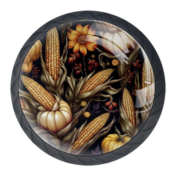 4 Pcs Thanksgiving Corn Knobs for Kitchen Cabinet Cupboard Dresser Bookcase Drawer Pulls Handles Round Home Decor