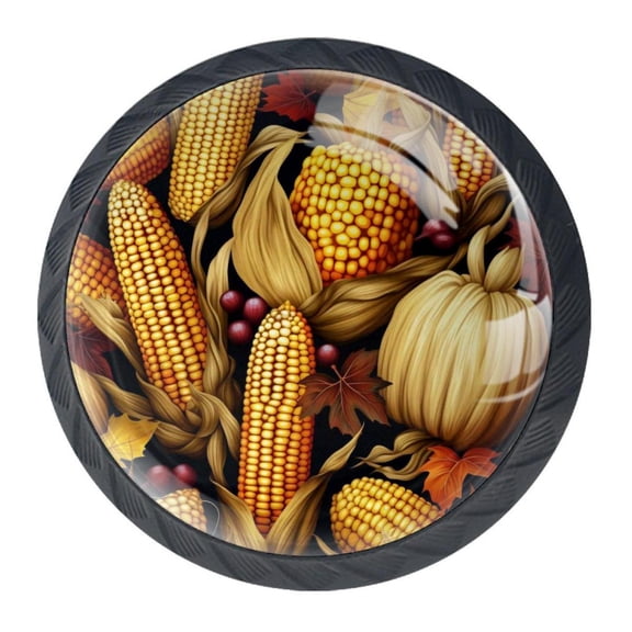 4 Pcs Thanksgiving Corn Knobs for Kitchen Cabinet Cupboard Dresser Bookcase Drawer Pulls Handles Round Home Decor