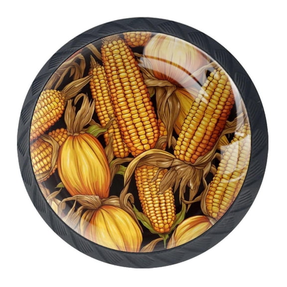 4 Pcs Thanksgiving Corn Knobs for Kitchen Cabinet Cupboard Dresser Bookcase Drawer Pulls Handles Round Home Decor