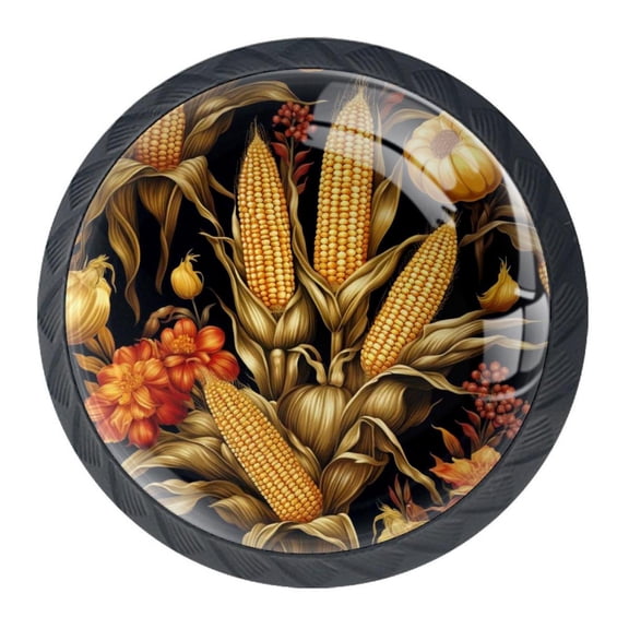 4 Pcs Thanksgiving Corn Knobs for Kitchen Cabinet Cupboard Dresser Bookcase Drawer Pulls Handles Round Home Decor